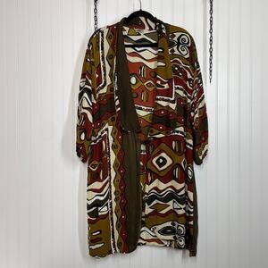Black Magic Women’s Green Print Toggle Kimono Cardigan Plus Size